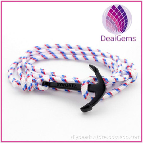 Hotsale nylon nautical rope women men black color anchor bracelet